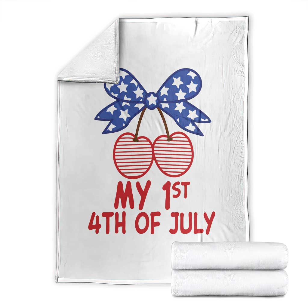 My 1st 4th of July Coquette Bow Striped Cherries Throw Blanket Preppy Patriotic Baby Girl Independence Holiday TS02 White Print Your Wear