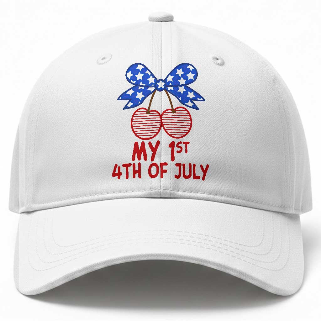 My 1st 4th of July Coquette Bow Striped Cherries Baseball Cap Preppy Patriotic Baby Girl Independence Holiday TS02 Print Your Wear