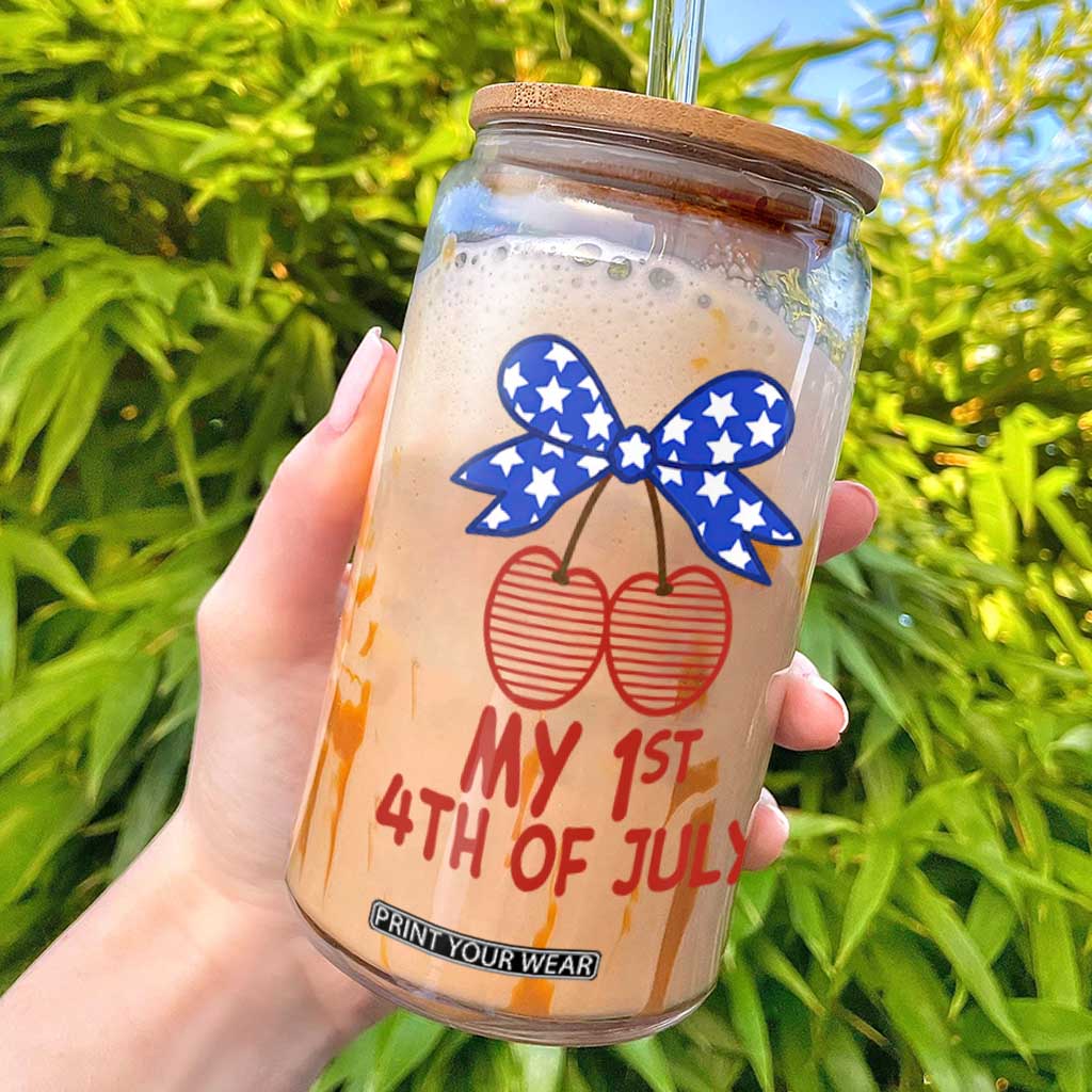 My 1st 4th of July Coquette Bow Striped Cherries Glass Can Preppy Patriotic Baby Girl Independence Holiday TS02 White Print Your Wear