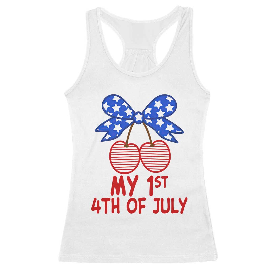 My 1st 4th of July Coquette Bow Striped Cherries Racerback Tank Top Preppy Patriotic Baby Girl Independence Holiday TS02 White Print Your Wear