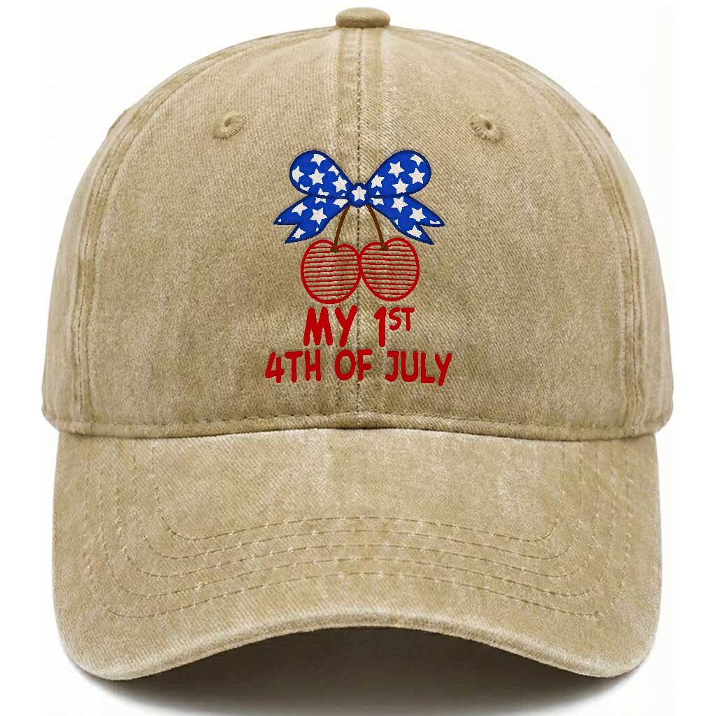 My 1st 4th of July Coquette Bow Striped Cherries Washed Cotton Baseball Cap Preppy Patriotic Baby Girl Independence Holiday TS02 Print Your Wear