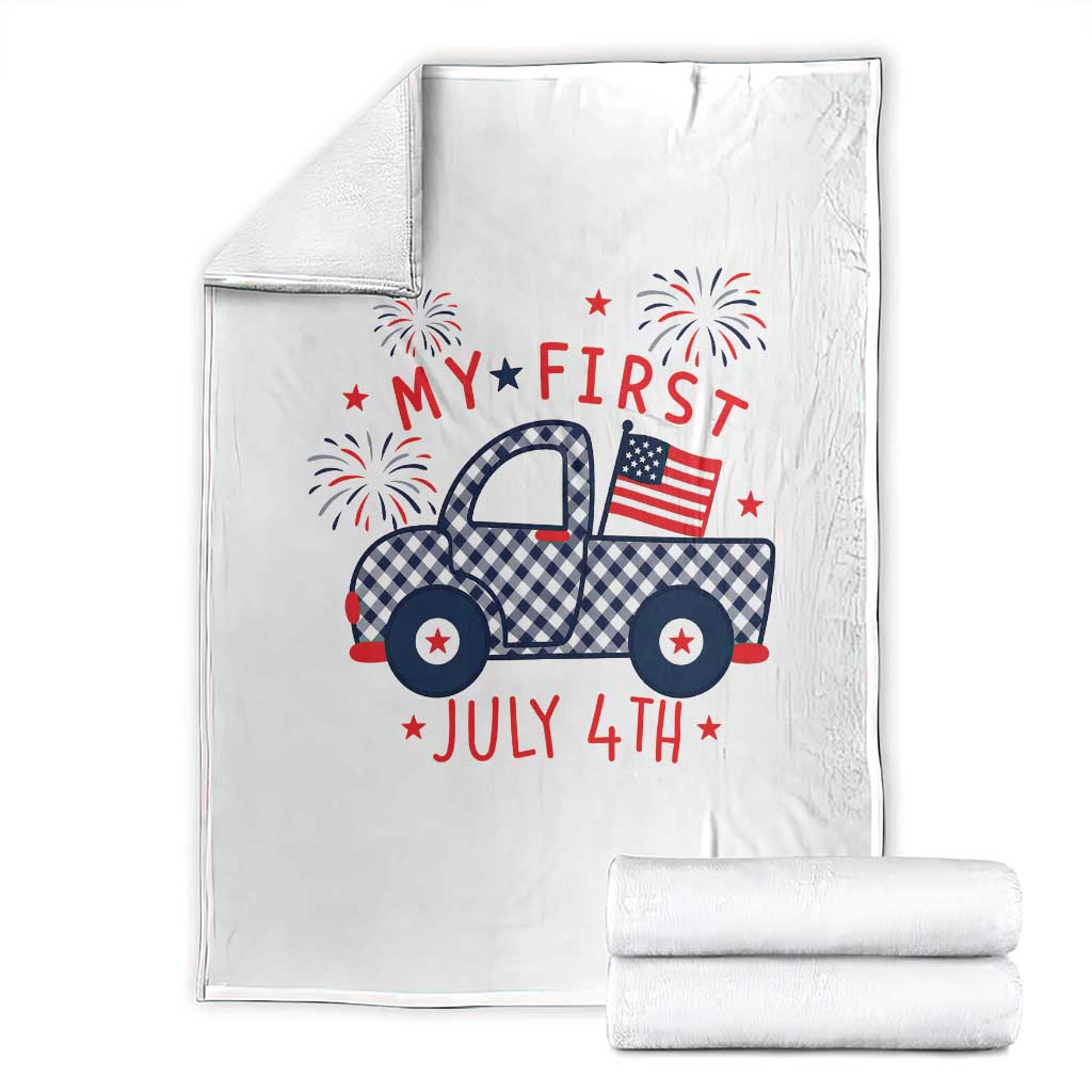 My First July 4th Gingham Vintage Truck Americana Throw Blanket Patriotic Fireworks Independence Holiday Milestone TS02 White Print Your Wear