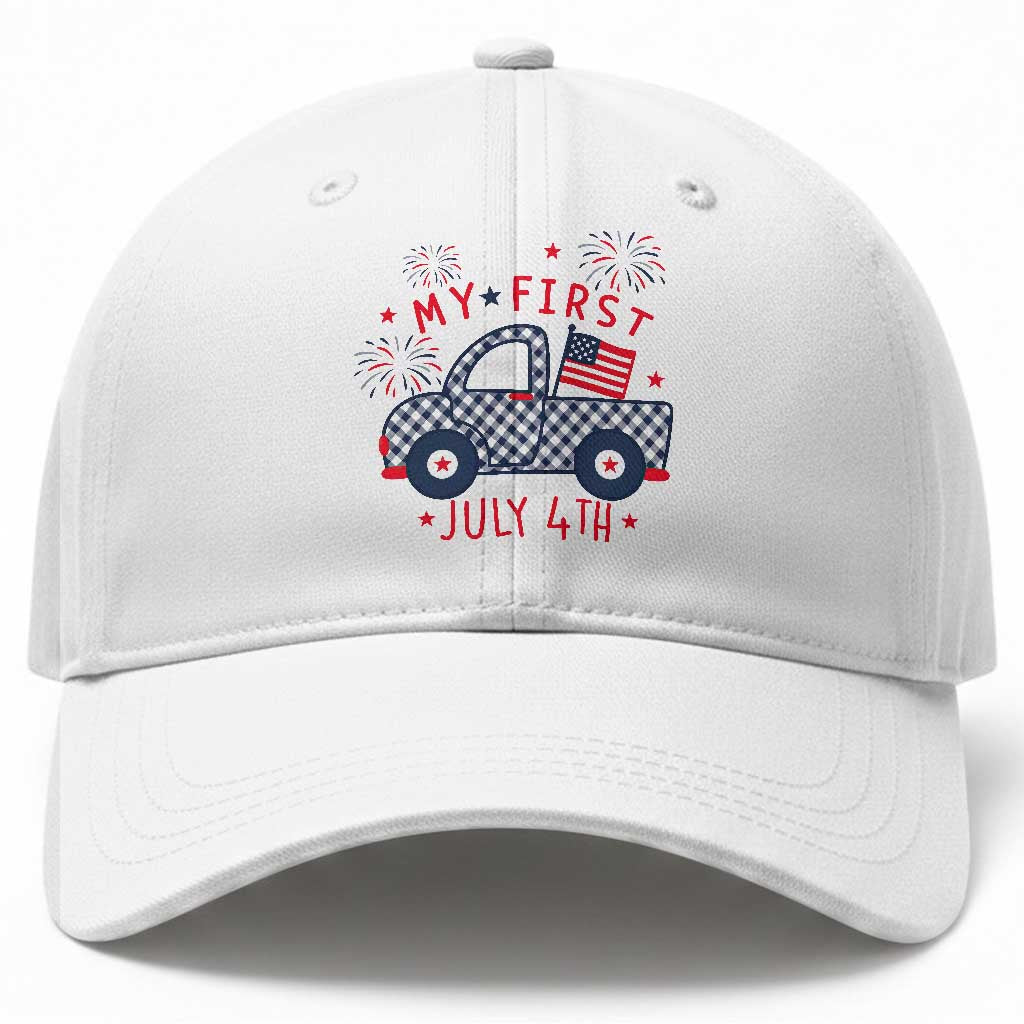 My First July 4th Gingham Vintage Truck Americana Baseball Cap Patriotic Fireworks Independence Holiday Milestone TS02 Print Your Wear