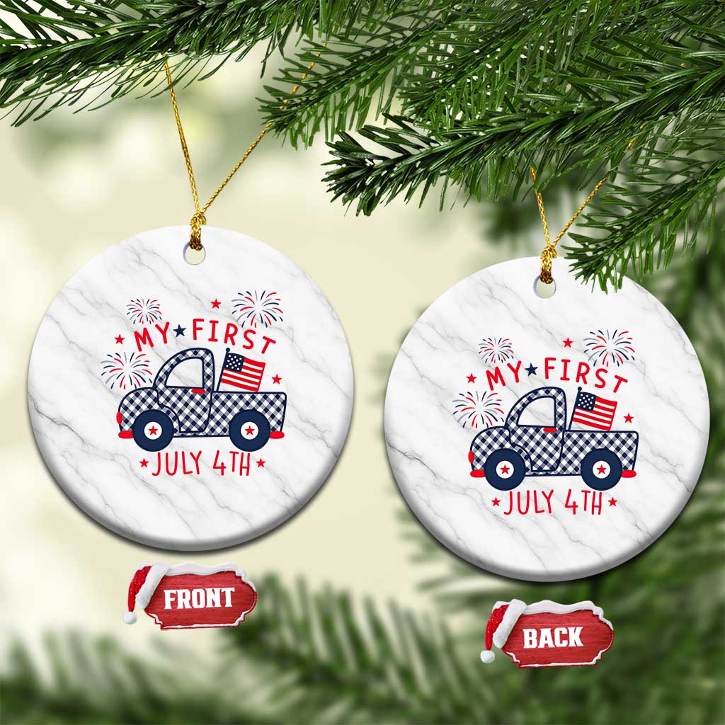 My First July 4th Gingham Vintage Truck Americana Ceramic Ornament Patriotic Fireworks Independence Holiday Milestone TS02 1pc White Marble Print Your Wear