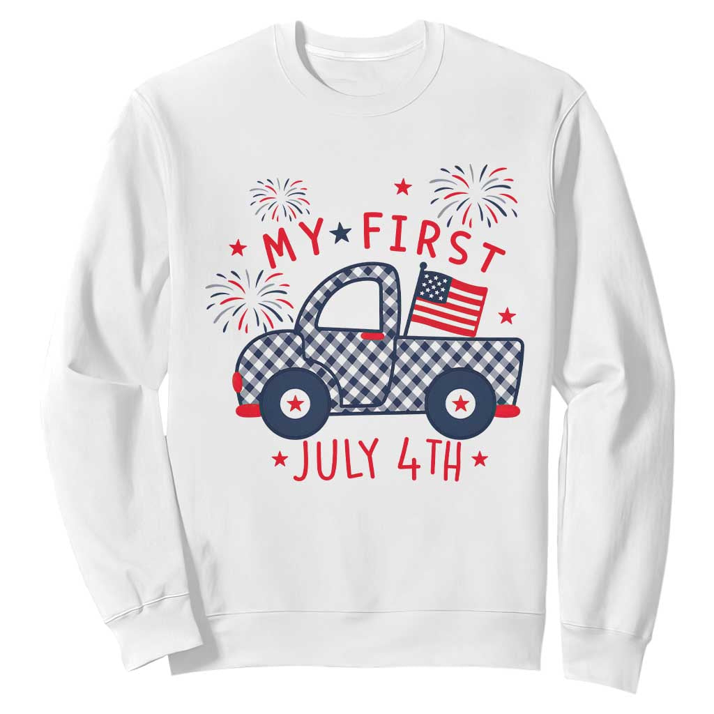 My First July 4th Gingham Vintage Truck Americana Sweatshirt Patriotic Fireworks Independence Holiday Milestone TS02 White Print Your Wear