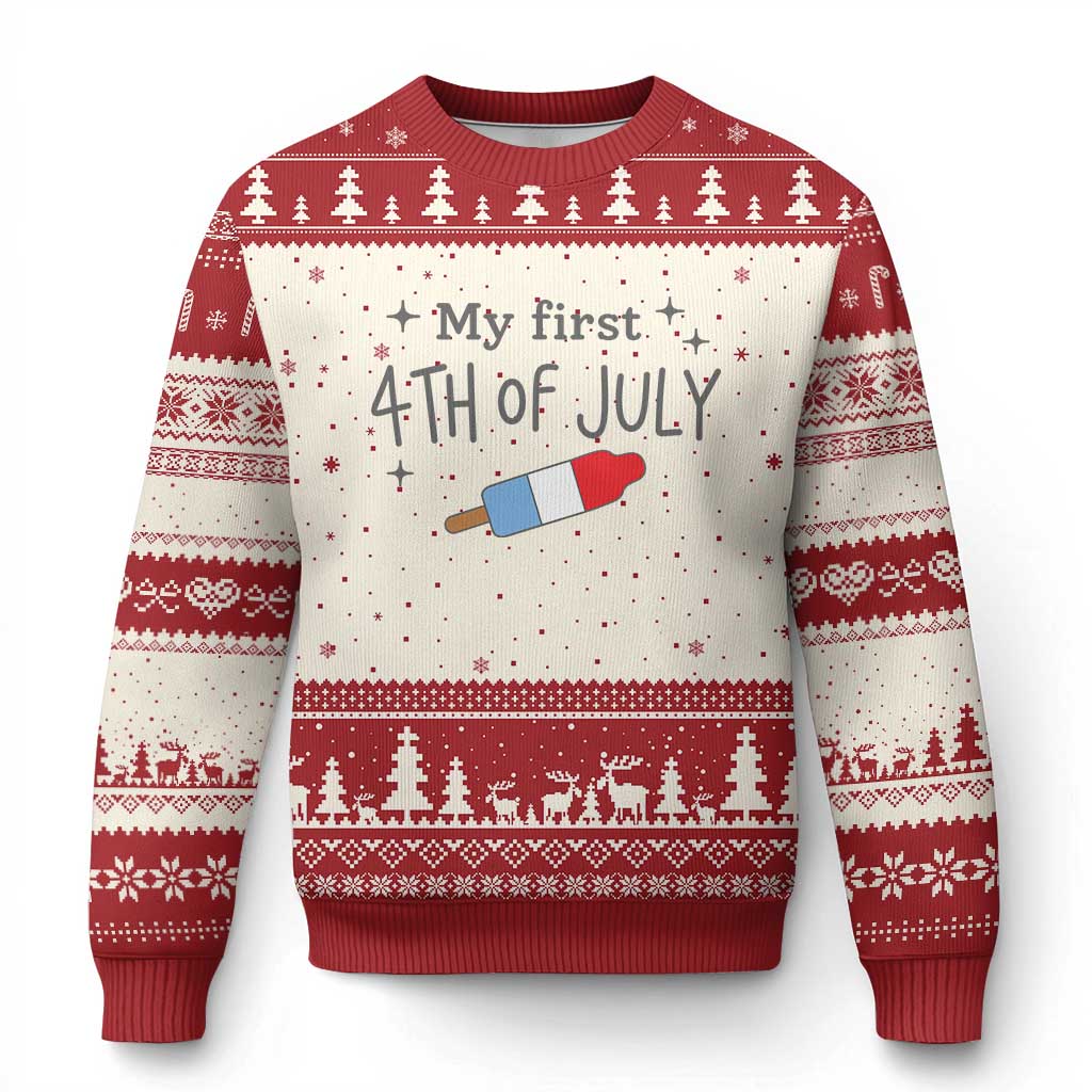My First 4th of July Cute Summer Rocket Popsicle Ugly Christmas Sweater Firecracker Ice Lolly Patriotic Baby Independence Holiday TS02 Beige Red Print Your Wear