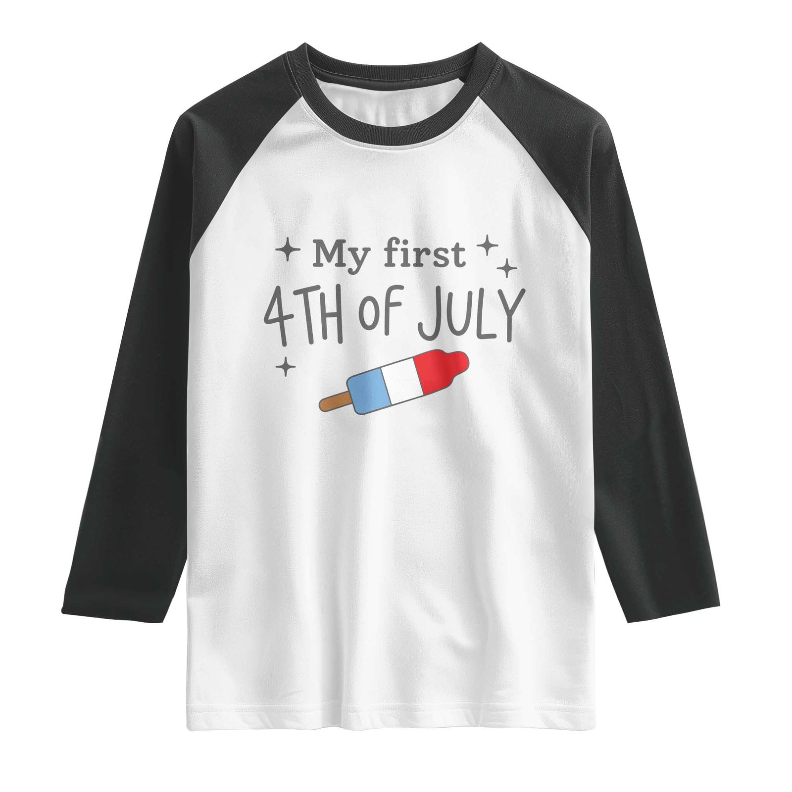 My First 4th of July Cute Summer Rocket Popsicle Raglan Shirt Firecracker Ice Lolly Patriotic Baby Independence Holiday TS02 White Black Print Your Wear