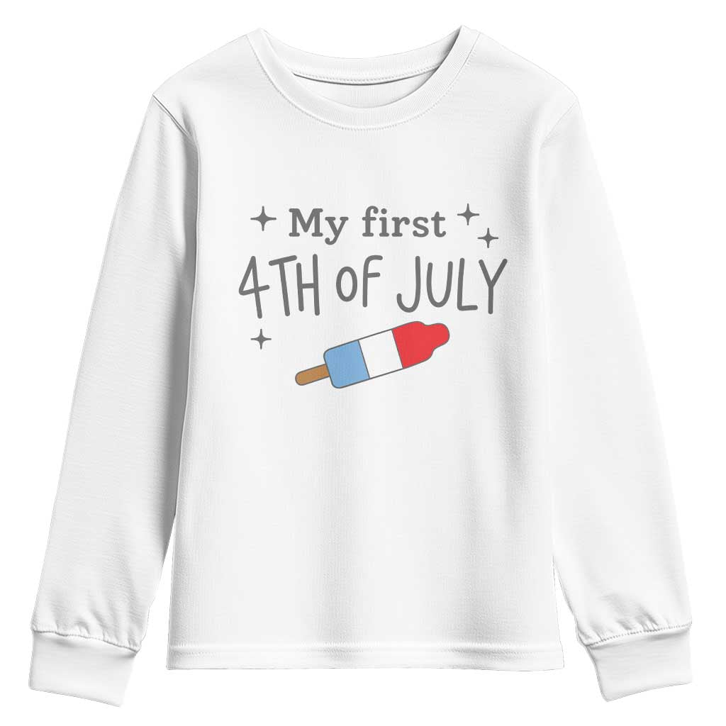 My First 4th of July Cute Summer Rocket Popsicle Youth Sweatshirt Firecracker Ice Lolly Patriotic Baby Independence Holiday TS02 White Print Your Wear