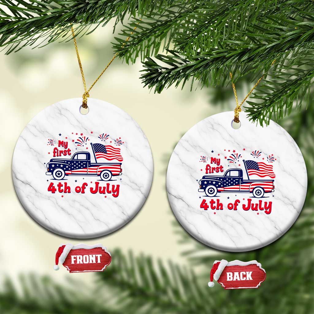 My First 4th of July Retro American Flag Pickup Truck Ceramic Ornament Americana Patriotic Independence Holiday Milestone TS02 1pc White Marble Print Your Wear