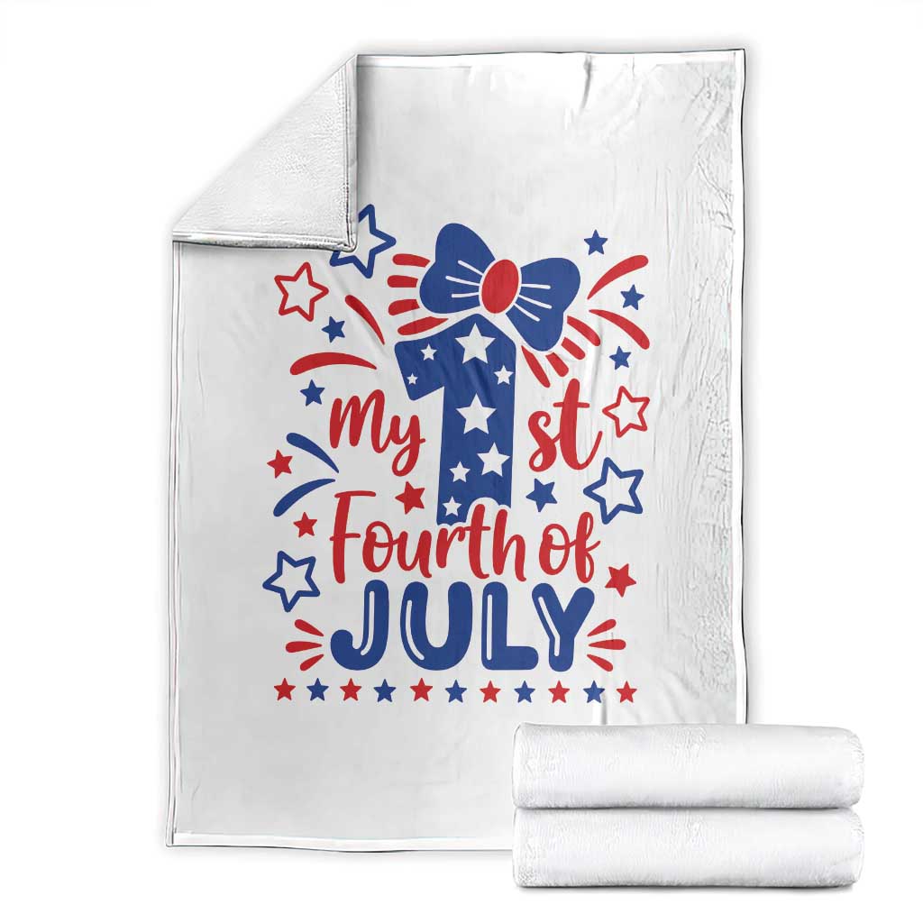 My 1st Fourth of July Patriotic Star Bow Throw Blanket Number One Festive Holiday Independence Milestone TS02 White Print Your Wear