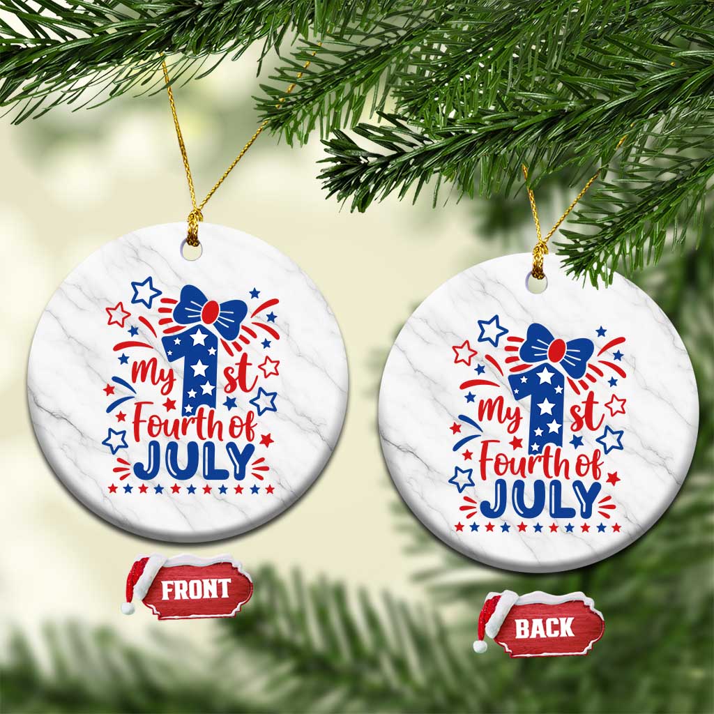 My 1st Fourth of July Patriotic Star Bow Ceramic Ornament Number One Festive Holiday Independence Milestone TS02 1pc White Marble Print Your Wear