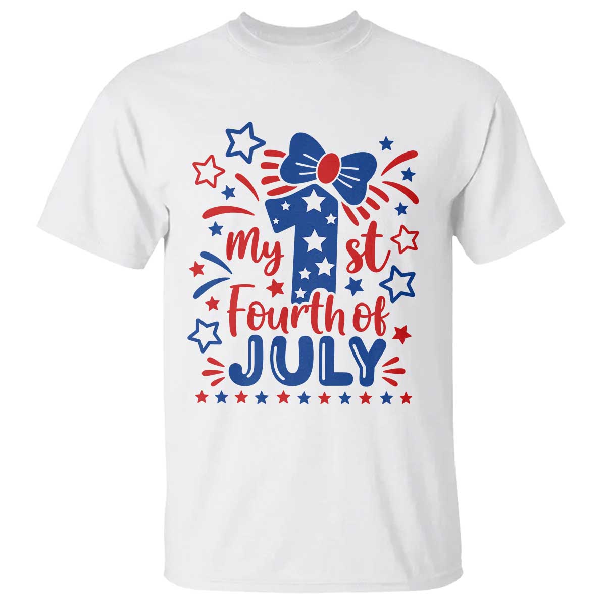 My 1st Fourth of July Patriotic Star Bow T Shirt Number One Festive Holiday Independence Milestone TS02 White Print Your Wear