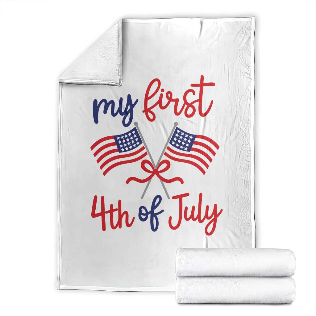 My First 4th of July Crossed American Flags Bow Throw Blanket Patriotic Baby Girl Holiday Milestone TS02 White Print Your Wear