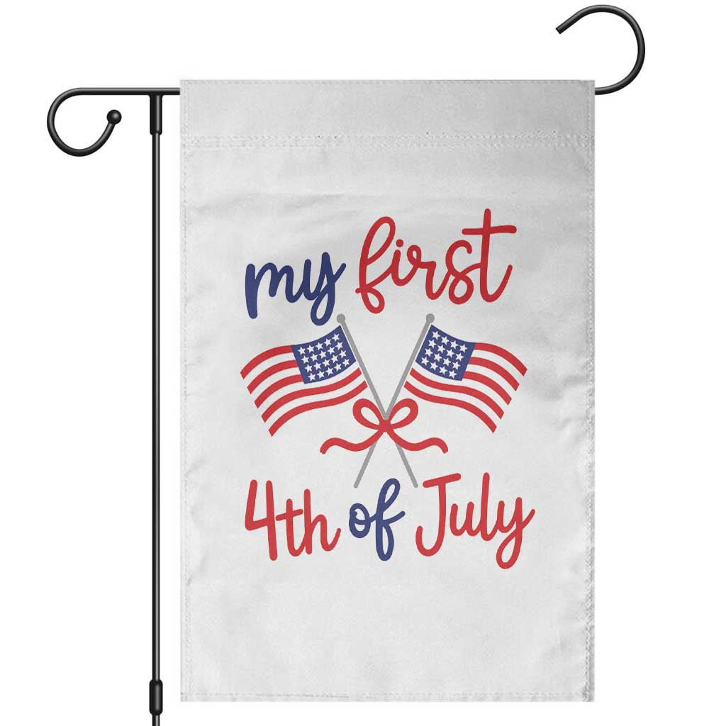 My First 4th of July Crossed American Flags Bow Garden Flag Patriotic Baby Girl Holiday Milestone TS02 White Print Your Wear