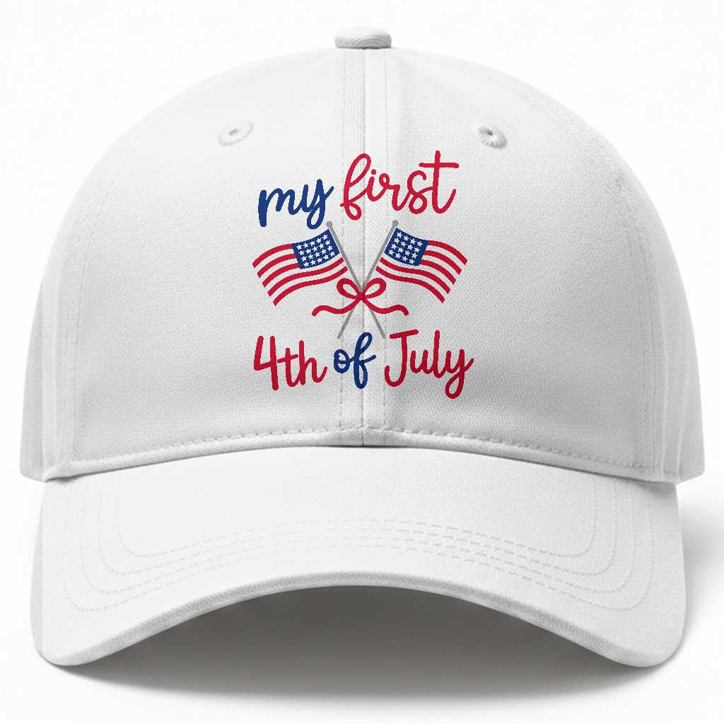 My First 4th of July Crossed American Flags Bow Baseball Cap Patriotic Baby Girl Holiday Milestone TS02 Print Your Wear