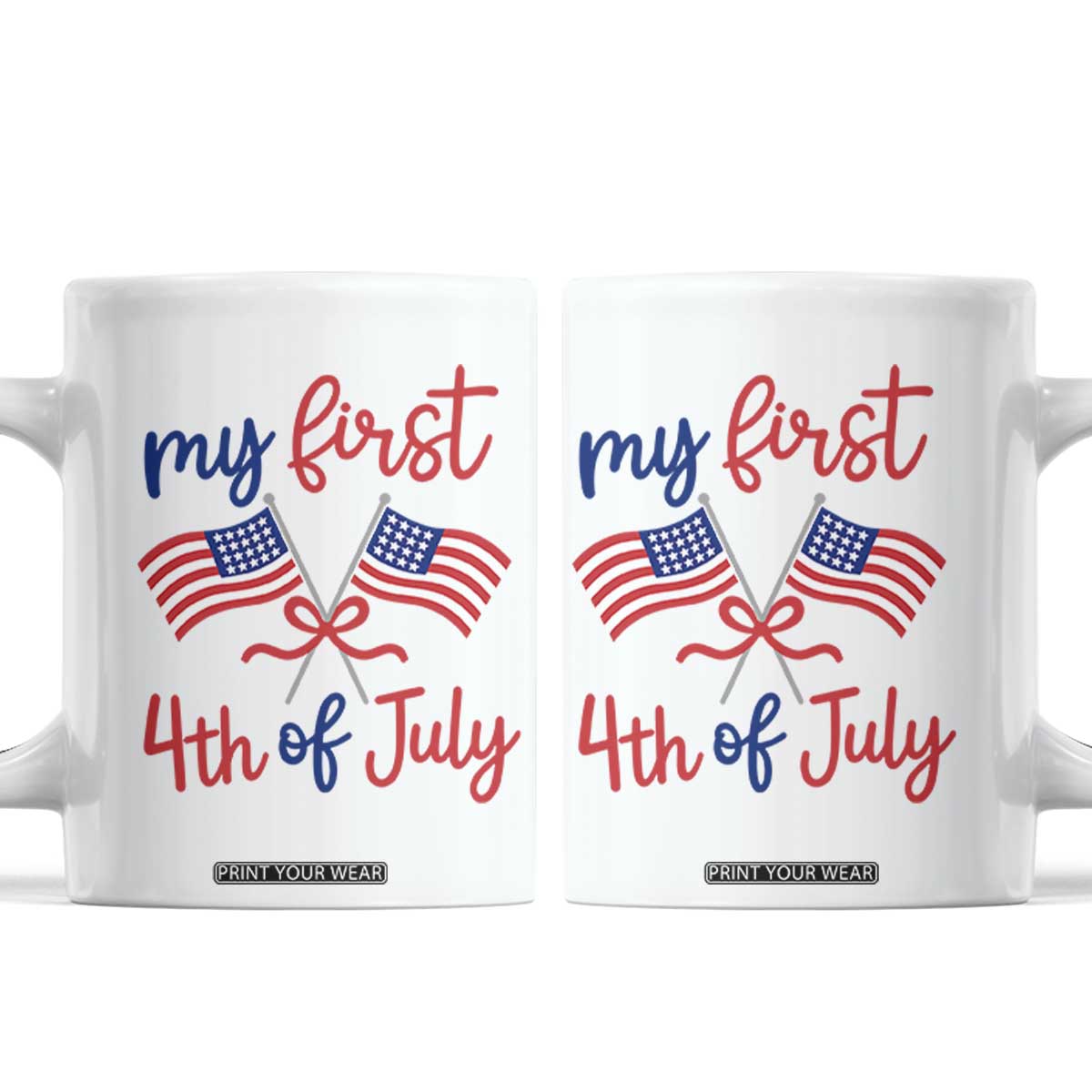 My First 4th of July Crossed American Flags Bow Coffee Mug Patriotic Baby Girl Holiday Milestone TS02 White Print Your Wear