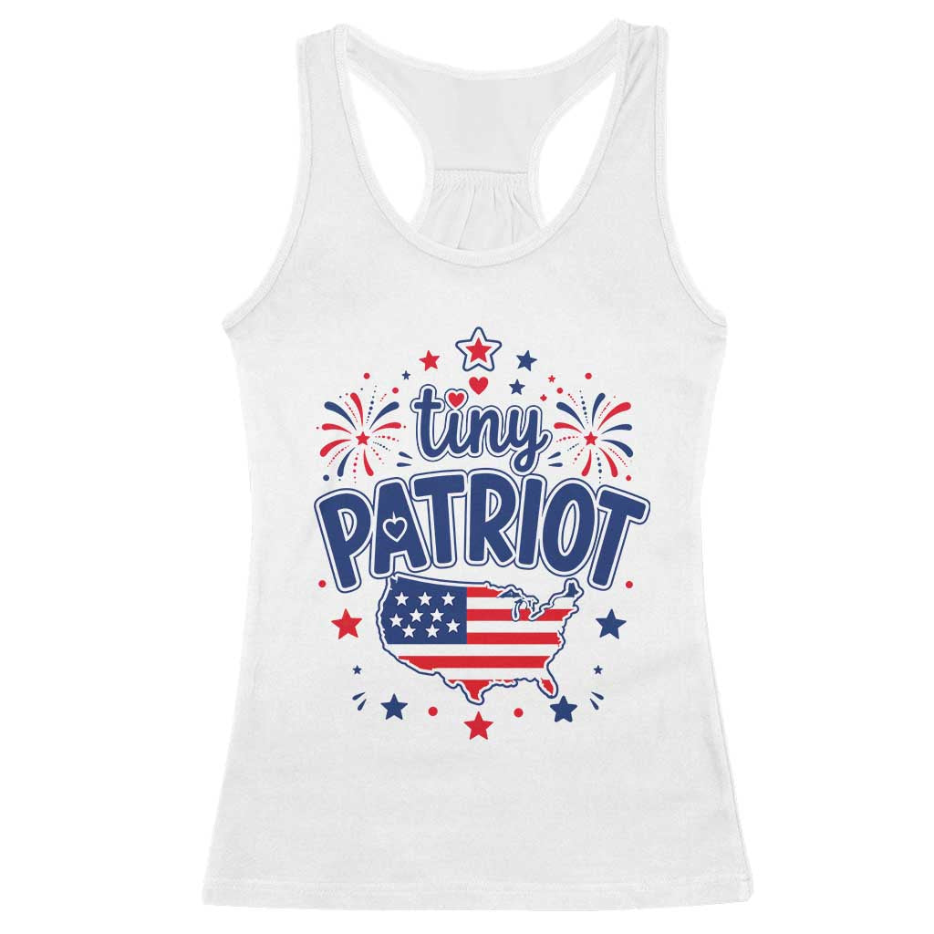 Tiny Patriot 4th of July Fireworks Racerback Tank Top USA Map American Flag Red White and Blue Patriotic Holiday TS02 White Print Your Wear
