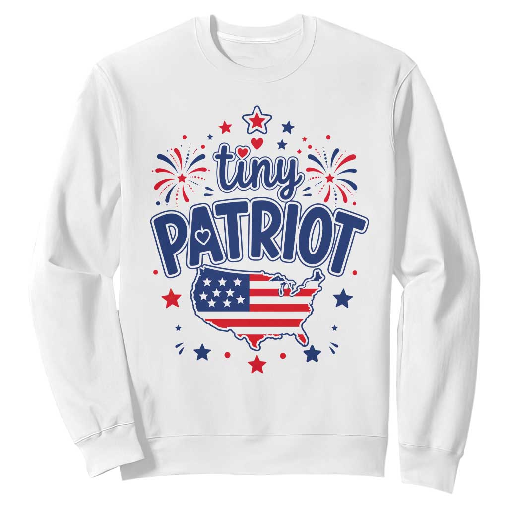 Tiny Patriot 4th of July Fireworks Sweatshirt USA Map American Flag Red White and Blue Patriotic Holiday TS02 White Print Your Wear