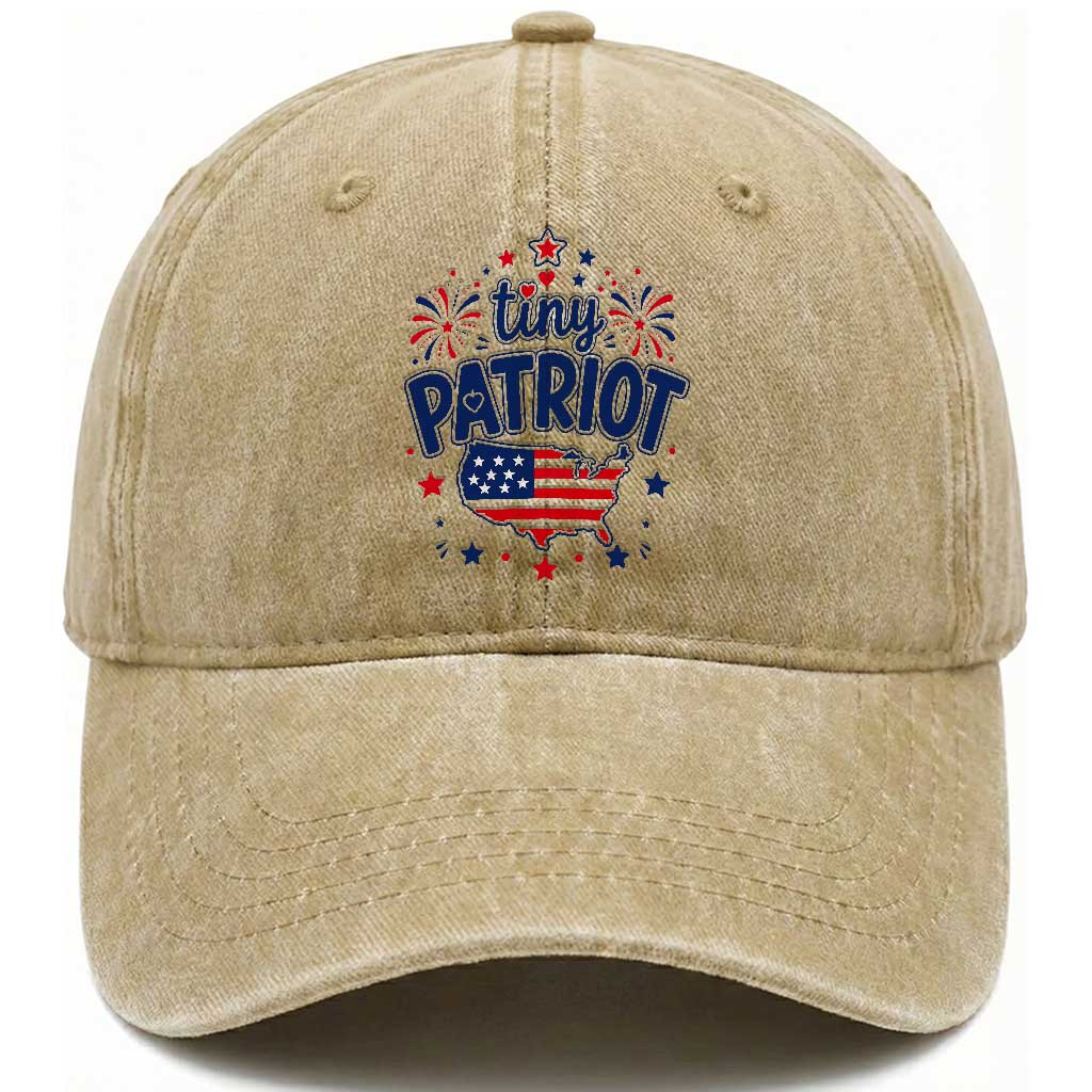 Tiny Patriot 4th of July Fireworks Washed Cotton Baseball Cap USA Map American Flag Red White and Blue Patriotic Holiday TS02 Print Your Wear