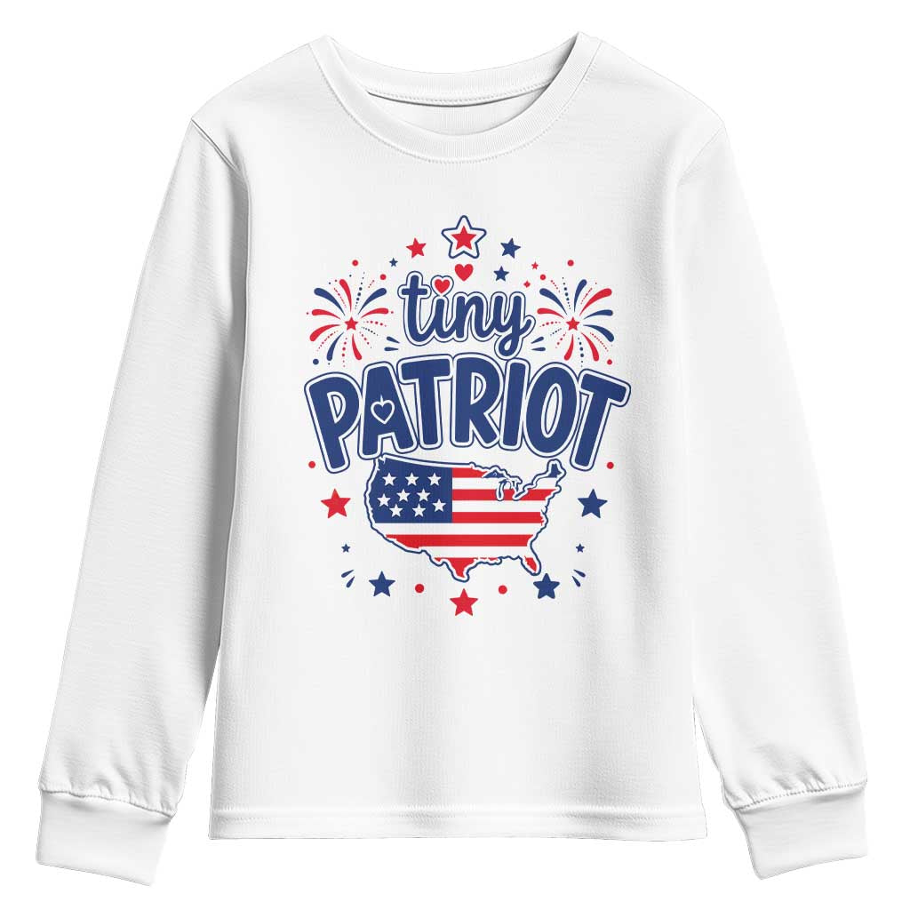 Tiny Patriot 4th of July Fireworks Youth Sweatshirt USA Map American Flag Red White and Blue Patriotic Holiday TS02 White Print Your Wear