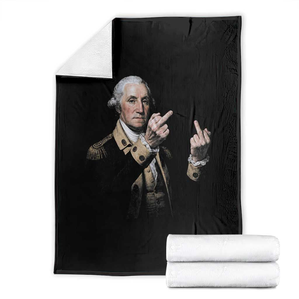 Funny George Washington Middle Fingers Rebel Portrait Throw Blanket Edgy Classic Oil Painting Parody Patriotic Humor Graphic TS02 Black Print Your Wear