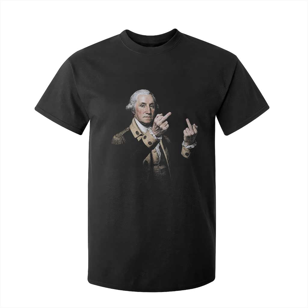 Funny George Washington Middle Fingers Rebel Portrait T Shirt For Kid Edgy Classic Oil Painting Parody Patriotic Humor Graphic TS02 Black Print Your Wear