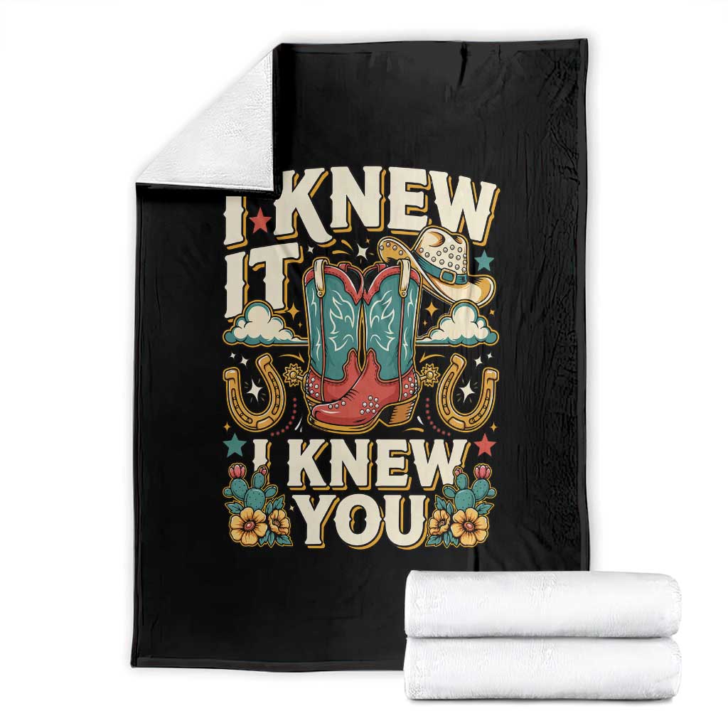 Retro Coastal Cowgirl I Knew It I Knew You Throw Blanket Pink Boots Vintage Country Pop Music Western Floral Graphic TS02 Black Print Your Wear
