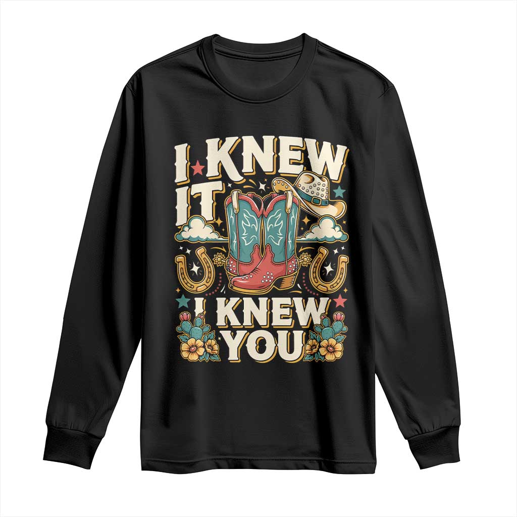 Retro Coastal Cowgirl I Knew It I Knew You Long Sleeve Shirt Pink Boots Vintage Country Pop Music Western Floral Graphic TS02 Black Print Your Wear