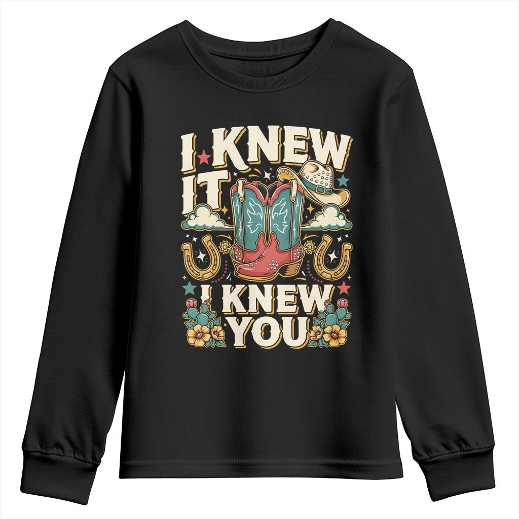 Retro Coastal Cowgirl I Knew It I Knew You Youth Sweatshirt Pink Boots Vintage Country Pop Music Western Floral Graphic TS02 Black Print Your Wear