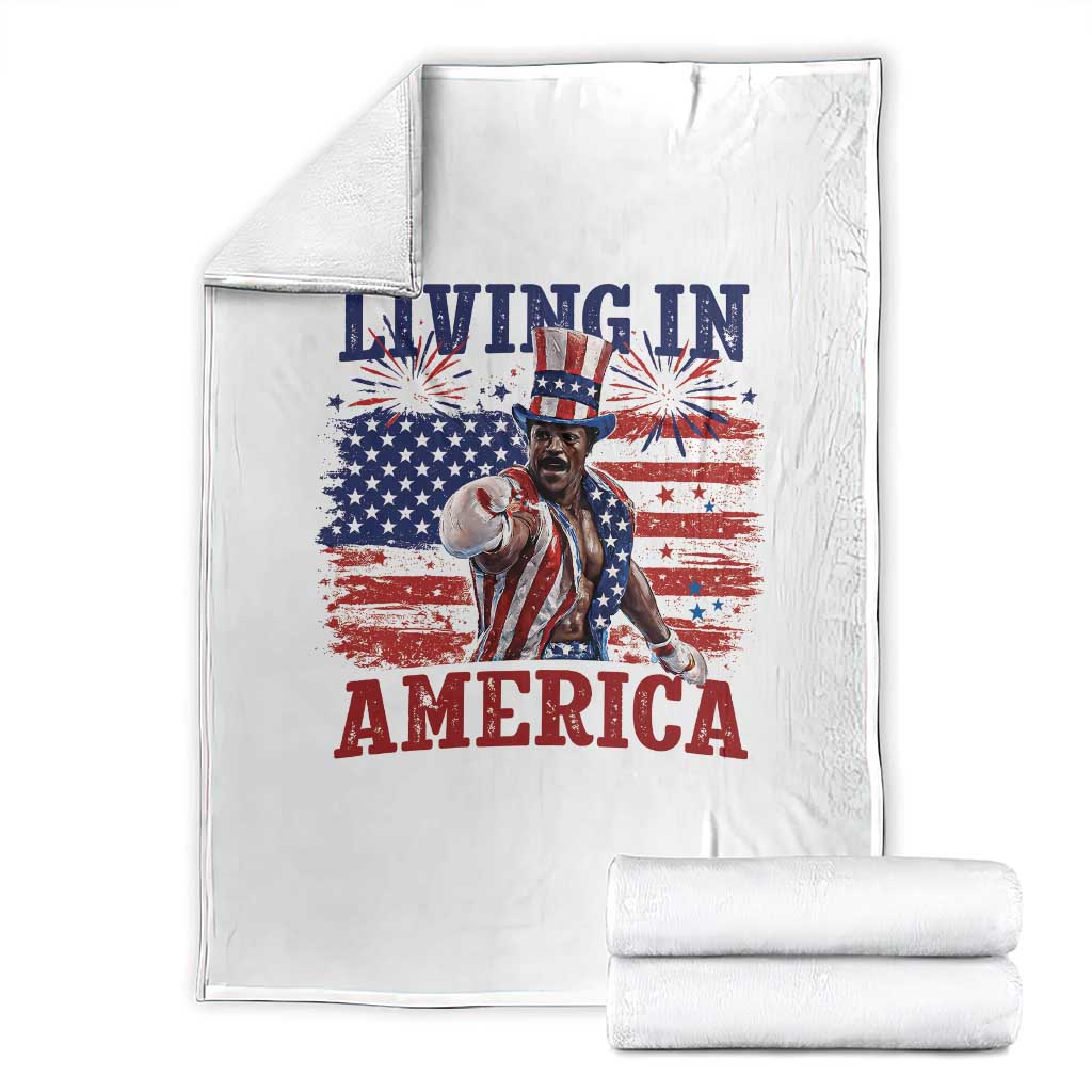 Living In America Funny Patriotic Heavyweight Boxer Throw Blanket Vintage Distressed Flag Uncle Sam Hat Boxing Champion TS02 White Print Your Wear