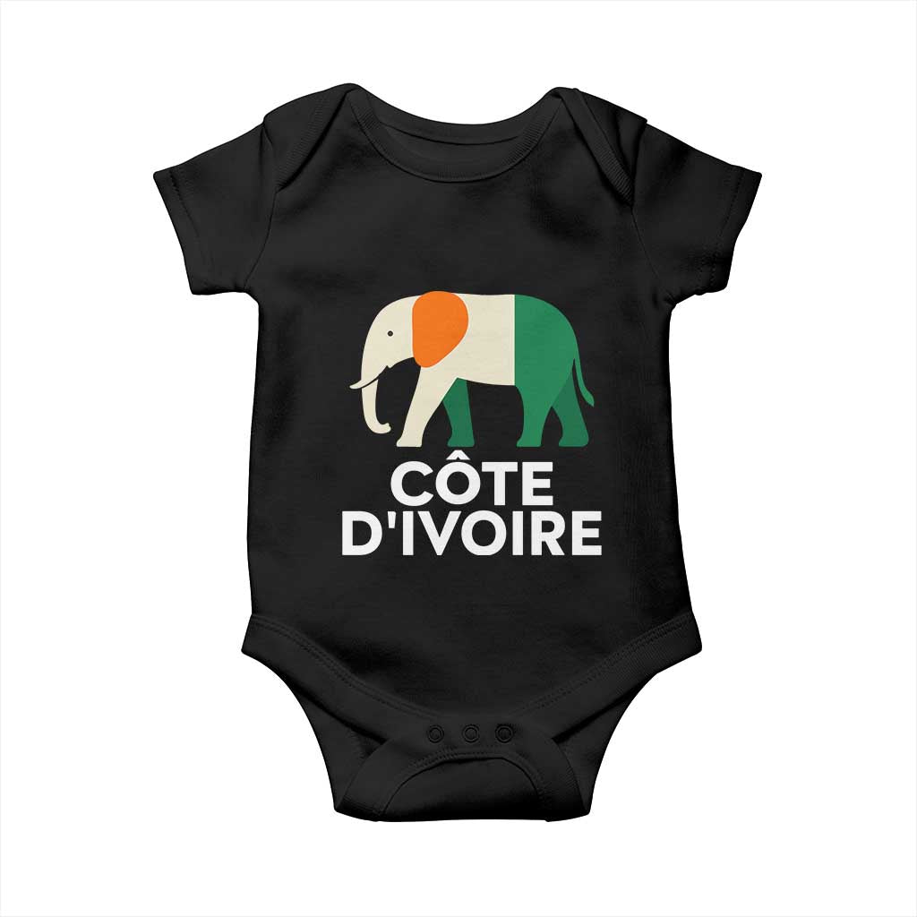 Proud Côte d'Ivoire Elephant Ivory Coast Flag Baby Onesie Ivorian Pride Retro Souvenir TS02 Black Print Your Wear