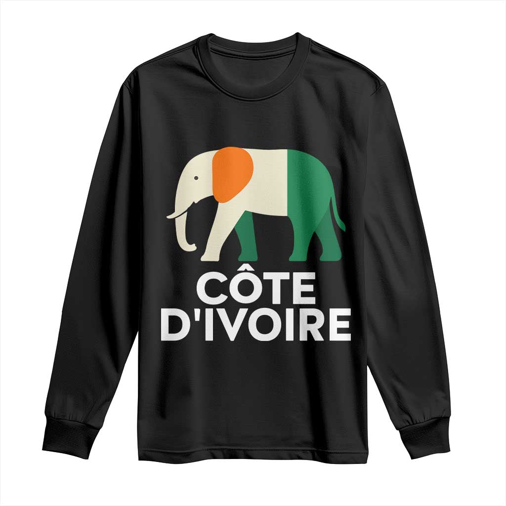 Proud Côte d'Ivoire Elephant Ivory Coast Flag Long Sleeve Shirt Ivorian Pride Retro Souvenir TS02 Black Print Your Wear