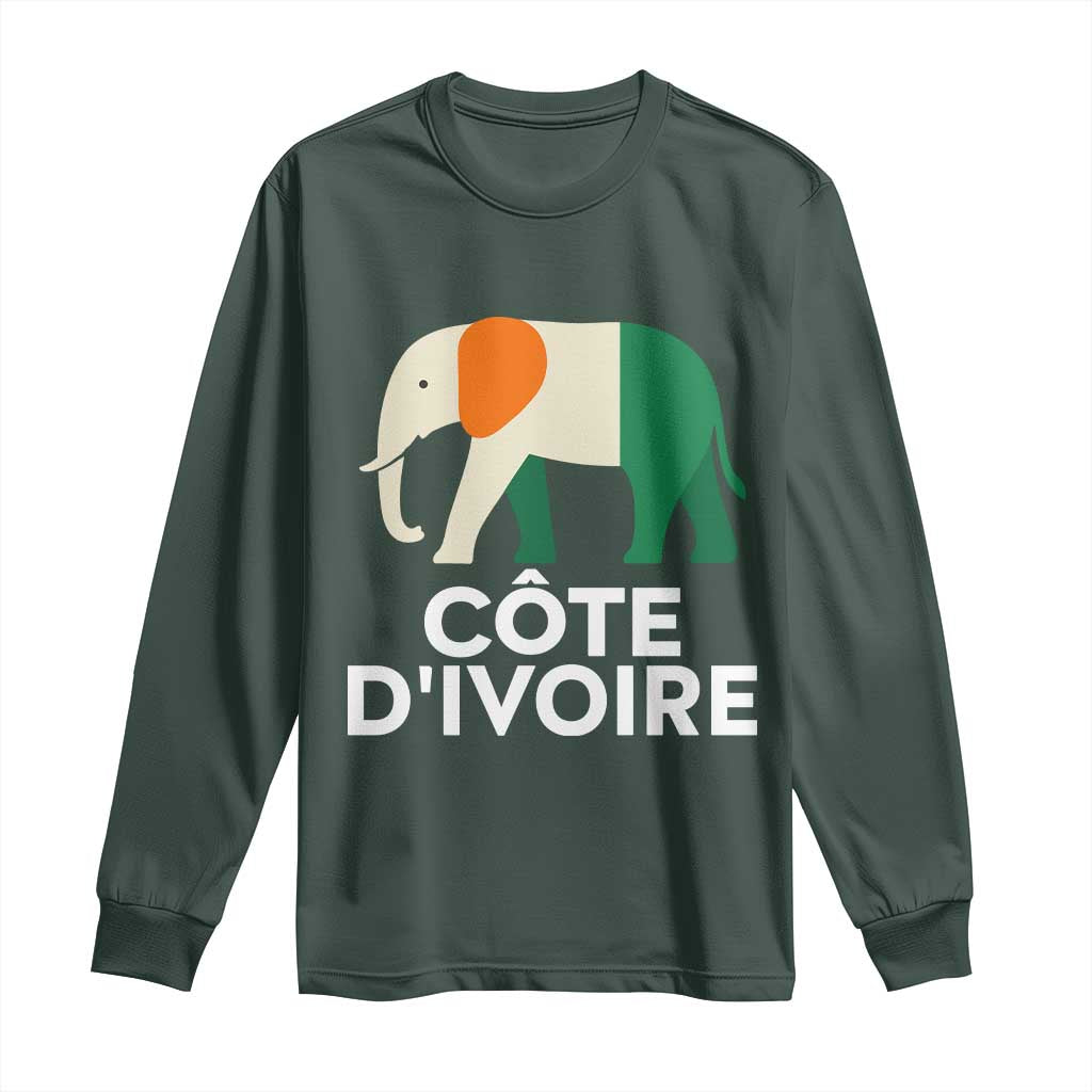 Proud Côte d'Ivoire Elephant Ivory Coast Flag Long Sleeve Shirt Ivorian Pride Retro Souvenir TS02 Dark Forest Green Print Your Wear