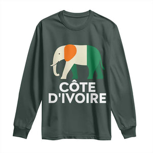 Proud Côte d'Ivoire Elephant Ivory Coast Flag Long Sleeve Shirt Ivorian Pride Retro Souvenir TS02 Dark Forest Green Print Your Wear
