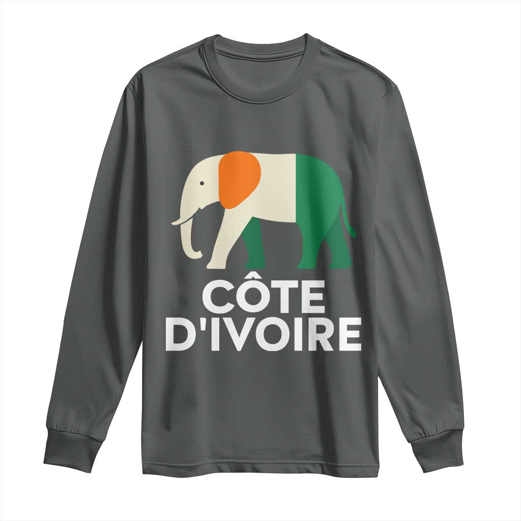 Proud Côte d'Ivoire Elephant Ivory Coast Flag Long Sleeve Shirt Ivorian Pride Retro Souvenir TS02 Dark Heather Print Your Wear