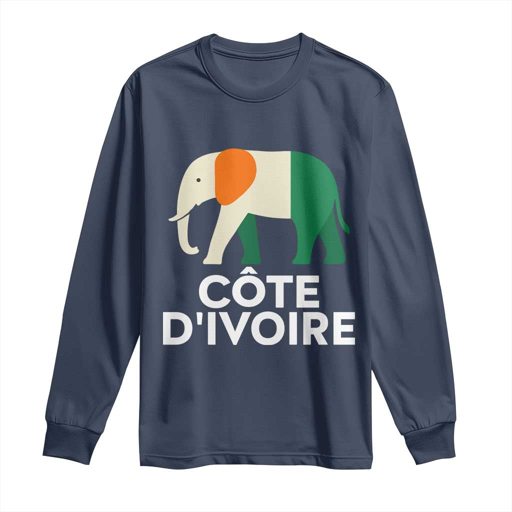 Proud Côte d'Ivoire Elephant Ivory Coast Flag Long Sleeve Shirt Ivorian Pride Retro Souvenir TS02 Navy Print Your Wear