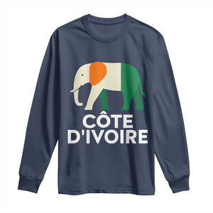 Proud Côte d'Ivoire Elephant Ivory Coast Flag Long Sleeve Shirt Ivorian Pride Retro Souvenir TS02 Navy Print Your Wear