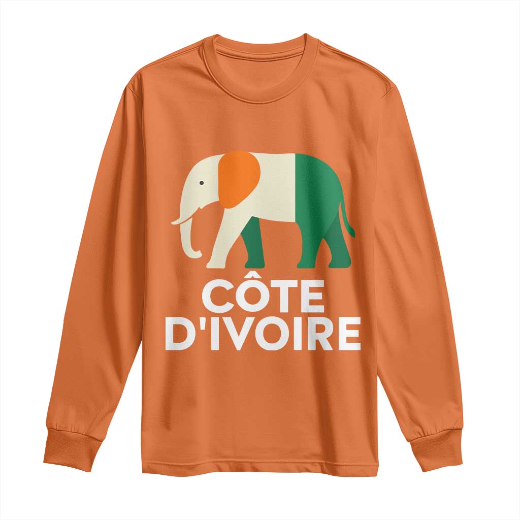 Proud Côte d'Ivoire Elephant Ivory Coast Flag Long Sleeve Shirt Ivorian Pride Retro Souvenir TS02 Orange Print Your Wear