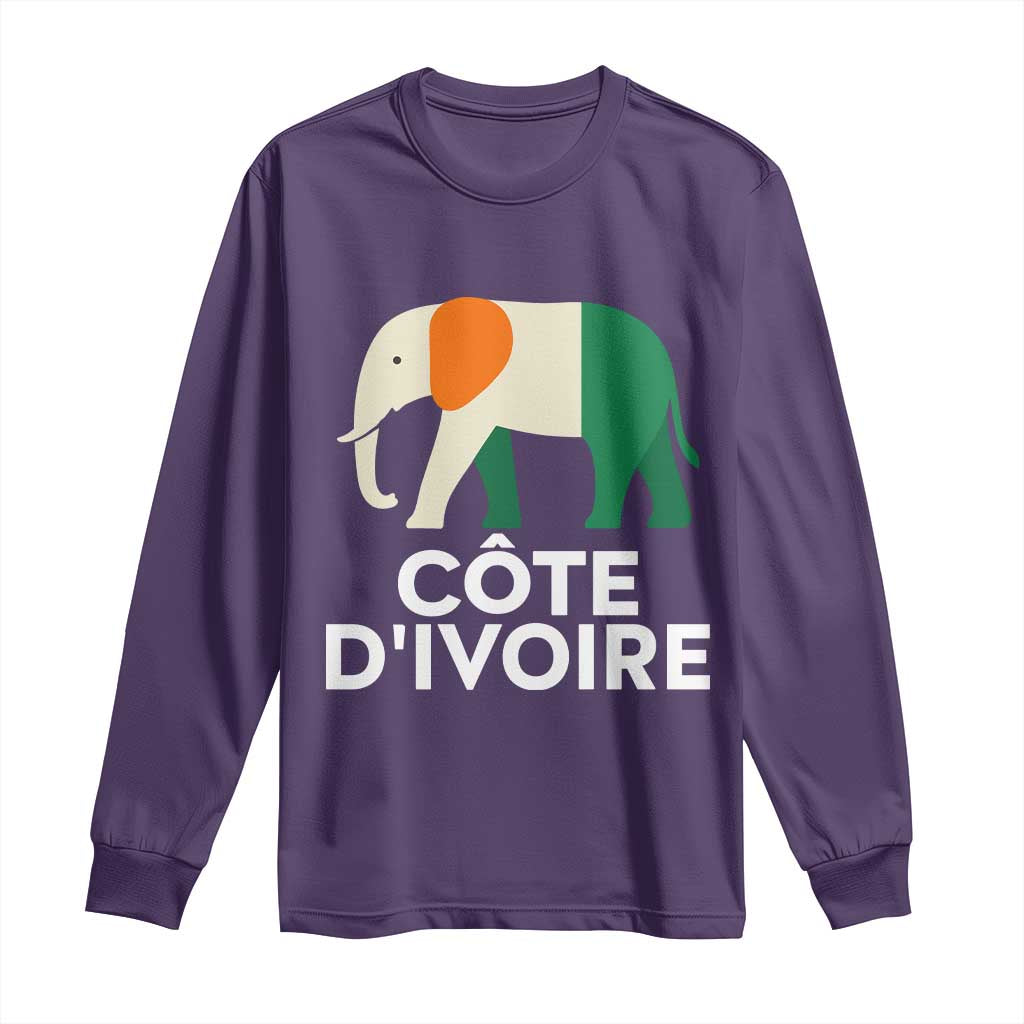 Proud Côte d'Ivoire Elephant Ivory Coast Flag Long Sleeve Shirt Ivorian Pride Retro Souvenir TS02 Purple Print Your Wear