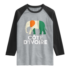 Proud Côte d'Ivoire Elephant Ivory Coast Flag Raglan Shirt Ivorian Pride Retro Souvenir TS02 Heather Gray Black Print Your Wear