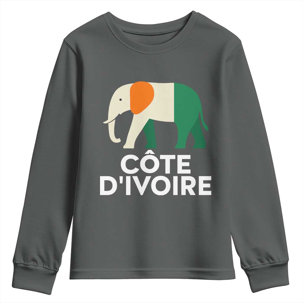 Proud Côte d'Ivoire Elephant Ivory Coast Flag Youth Sweatshirt Ivorian Pride Retro Souvenir TS02 Dark Heather Print Your Wear