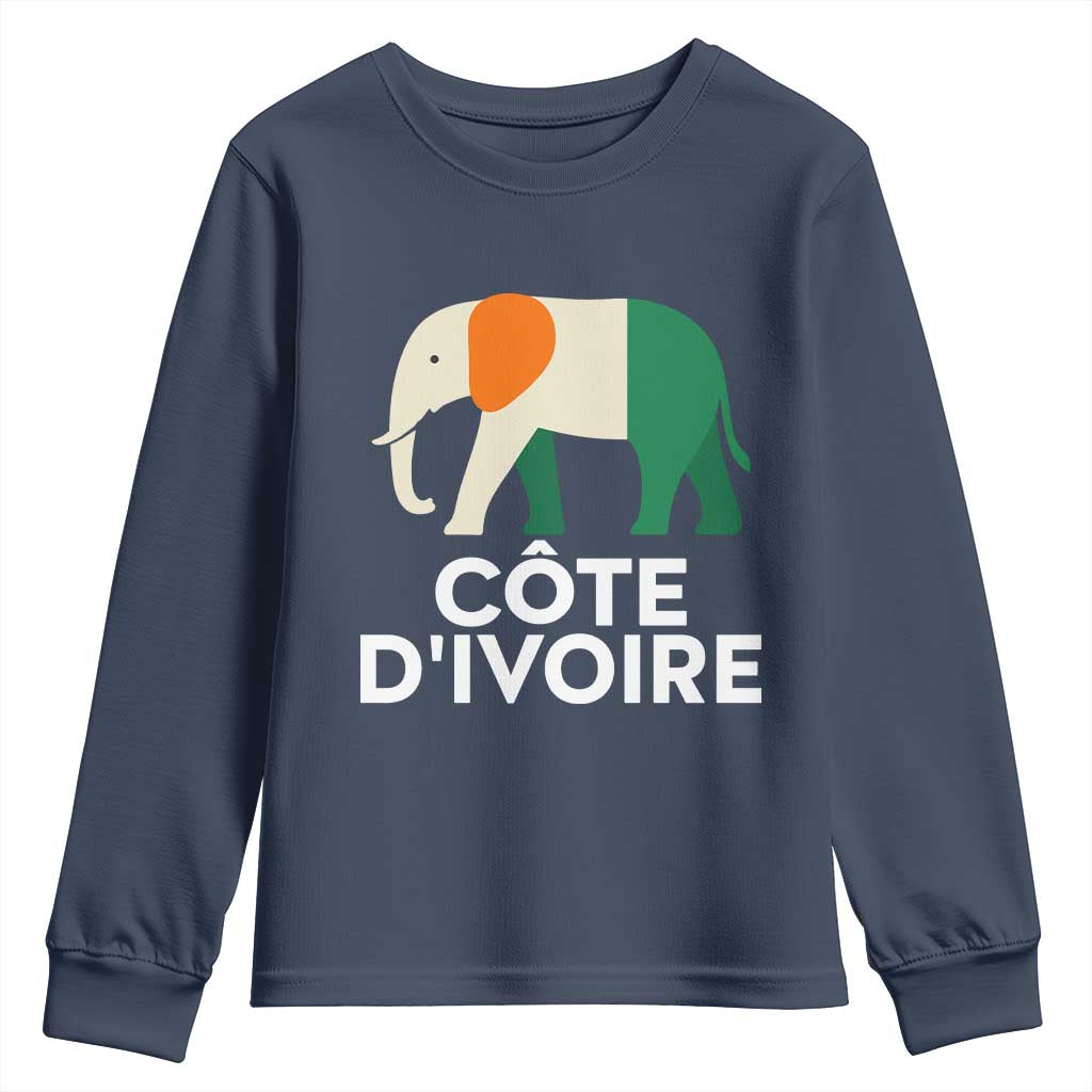 Proud Côte d'Ivoire Elephant Ivory Coast Flag Youth Sweatshirt Ivorian Pride Retro Souvenir TS02 Navy Print Your Wear