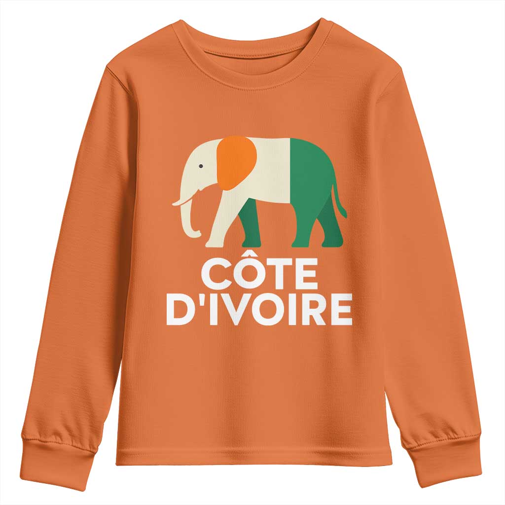 Proud Côte d'Ivoire Elephant Ivory Coast Flag Youth Sweatshirt Ivorian Pride Retro Souvenir TS02 Orange Print Your Wear