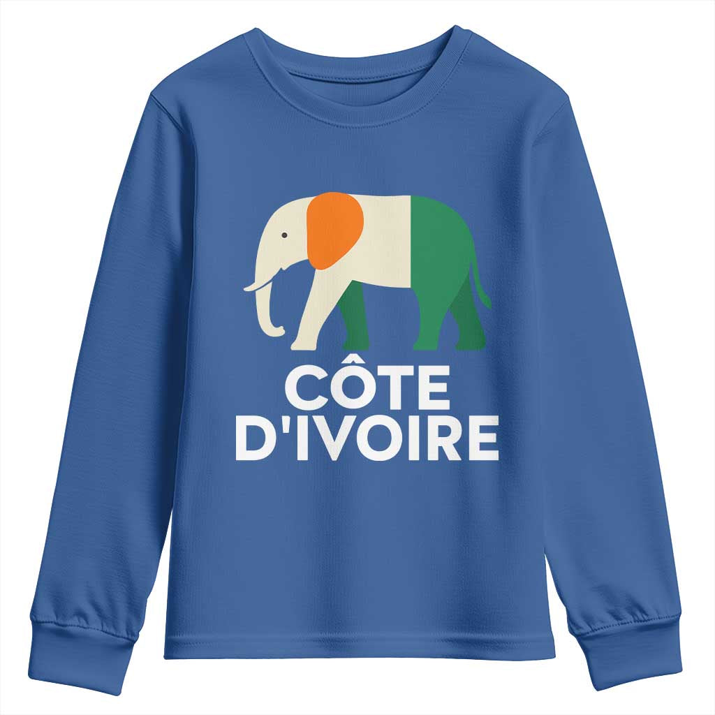 Proud Côte d'Ivoire Elephant Ivory Coast Flag Youth Sweatshirt Ivorian Pride Retro Souvenir TS02 Royal Blue Print Your Wear