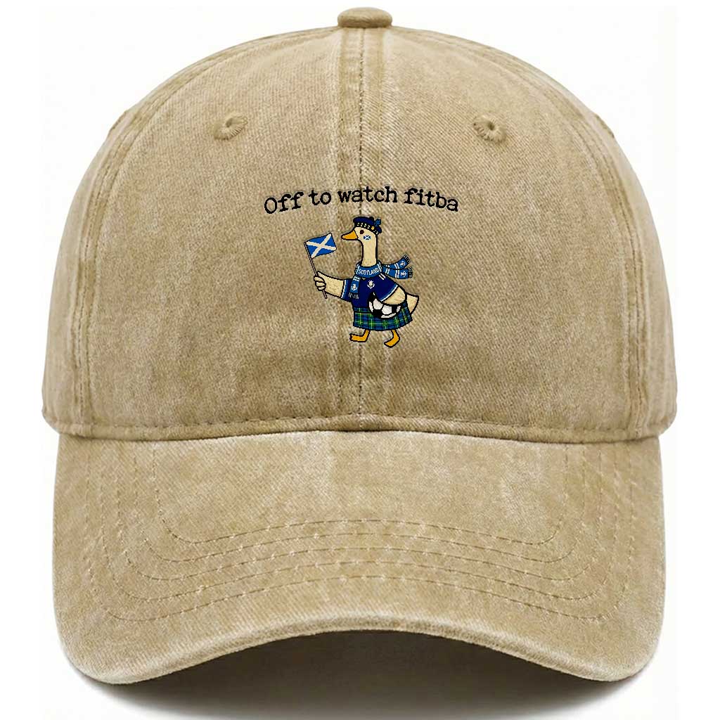 Funny Scottish Goose Scotland Football Washed Cotton Baseball Cap Off to Watch Fitba Soccer Fans Meme TS02 Print Your Wear