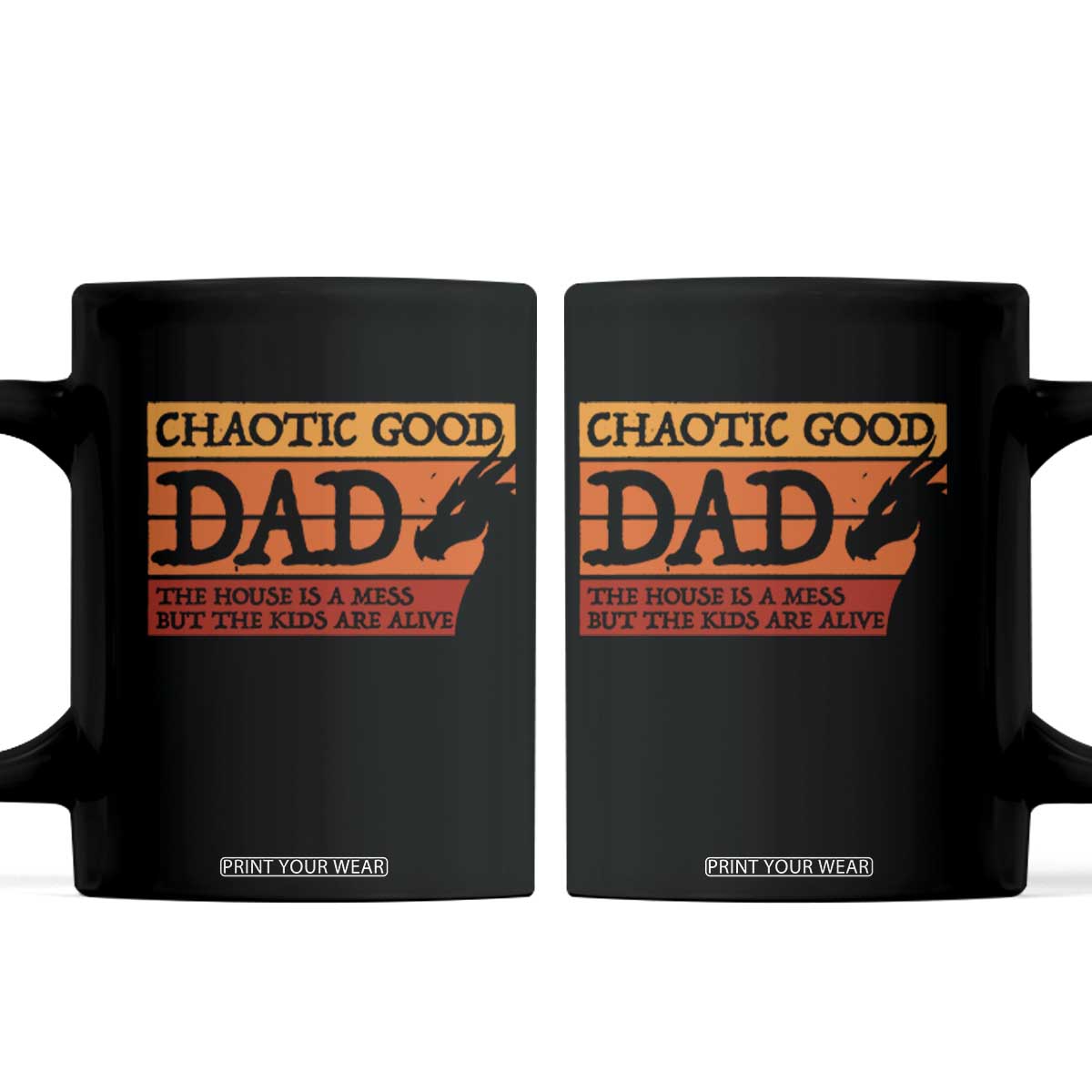 Chaotic Good Dad Funny Tabletop Gamer Parenting Coffee Mug Retro Sunset Vintage Fantasy Graphic TS02 Black Print Your Wear