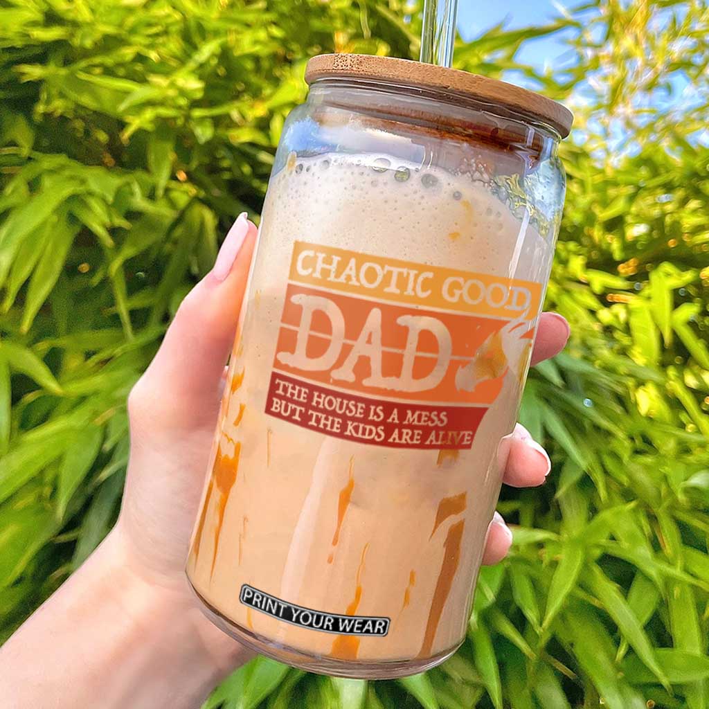 Chaotic Good Dad Funny Tabletop Gamer Parenting Glass Can Retro Sunset Vintage Fantasy Graphic TS02 Black Print Your Wear