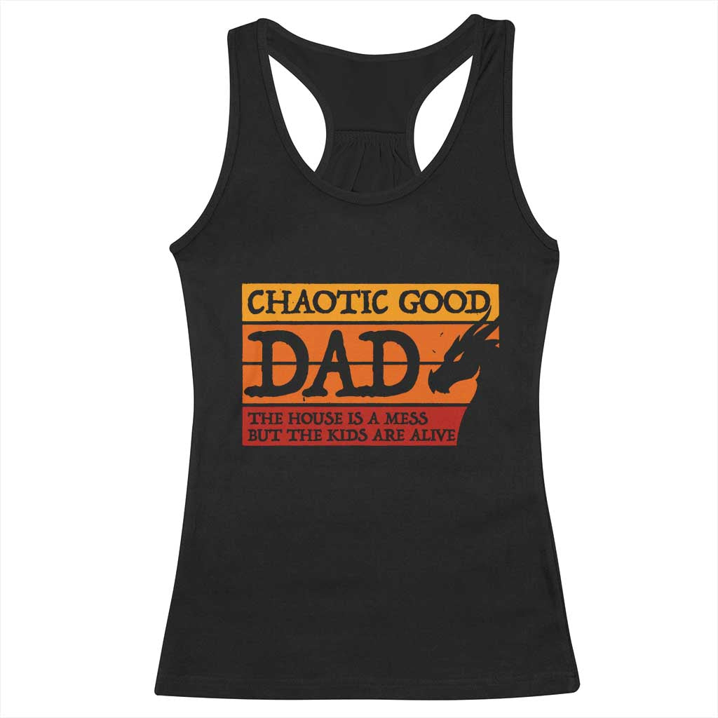 Chaotic Good Dad Funny Tabletop Gamer Parenting Racerback Tank Top Retro Sunset Vintage Fantasy Graphic TS02 Black Print Your Wear