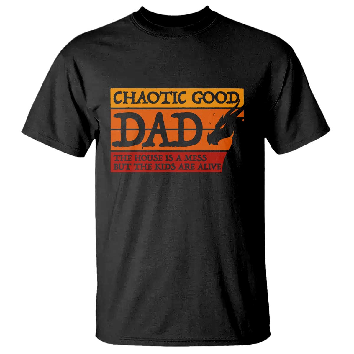Chaotic Good Dad Funny Tabletop Gamer Parenting T Shirt Retro Sunset Vintage Fantasy Graphic TS02 Black Print Your Wear