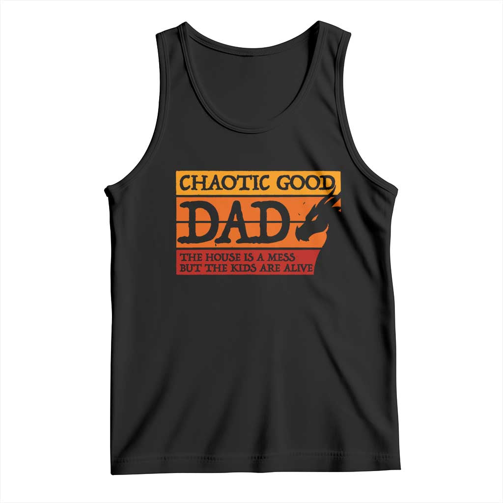 Chaotic Good Dad Funny Tabletop Gamer Parenting Tank Top Retro Sunset Vintage Fantasy Graphic TS02 Black Print Your Wear